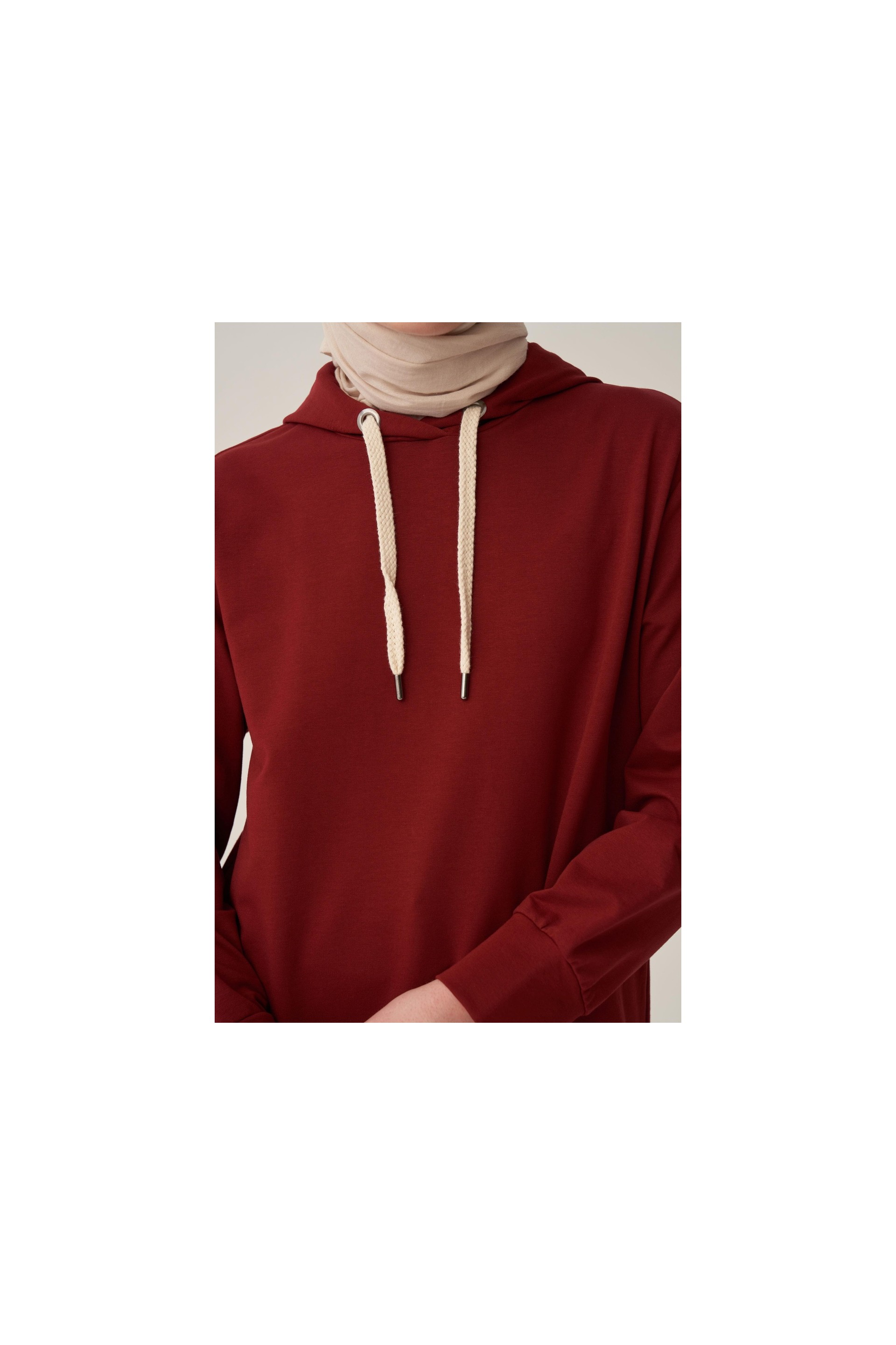 ALLDAY Bordo-Kapüşonlu Rahat Tunik görsel 6