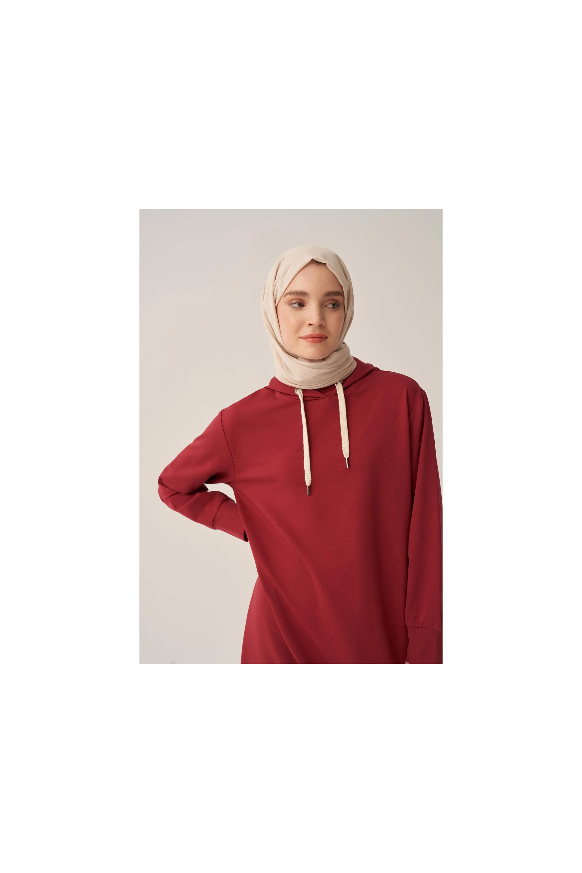 ALLDAY Vişne-Kapüşonlu Rahat Tunik görsel 4