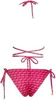 Sailor Moda Brezilya Üçgen Ipli Bikini Takım Pembe Düz Desenli Dokuma Kumaş Kadınlar İçin 2 Parça görsel 4