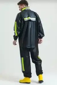 Ayessa Erkek Premium Motorcu Kurye Yağmurluk Takım Su Geçirmez Pvc Kumaş Reflektörlü - Siyah Siyah - 3xl görsel 4