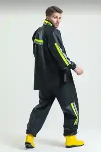Ayessa Erkek Premium Motorcu Kurye Yağmurluk Takım Su Geçirmez Pvc Kumaş Reflektörlü - Siyah Siyah - 3xl görsel 5