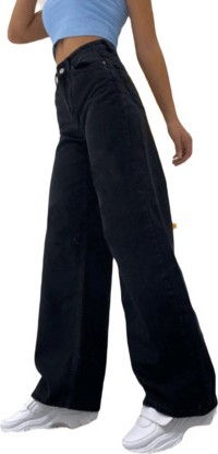 Livik Siyah Wide Leg Etkili Fermuarlı Süper Yüksek Bel Jeans Salaş Kot Pantolon ( Solmaz Kumaş) görsel 2