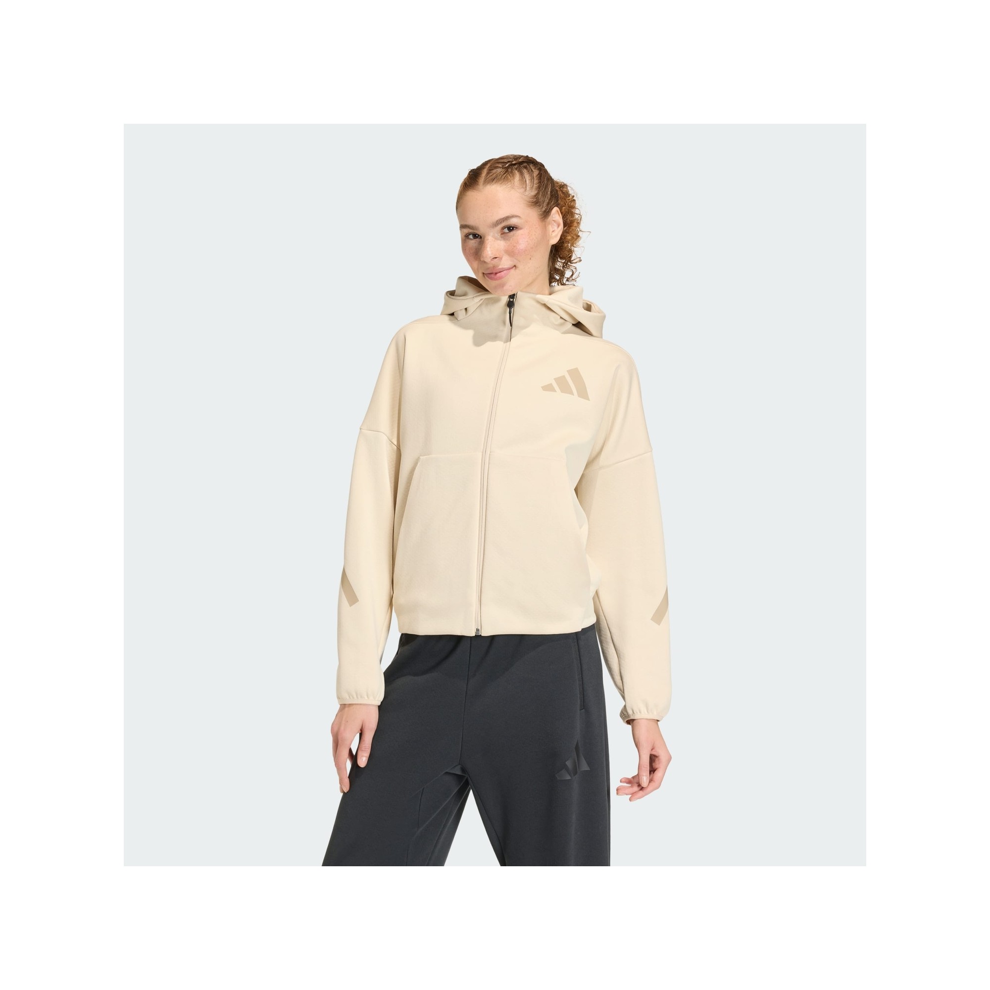adidas Z.N.E. Full-Zip Kapüşonlu Kadın Bej Günlük Stil Eşofman Üstü KE4746 görsel 7
