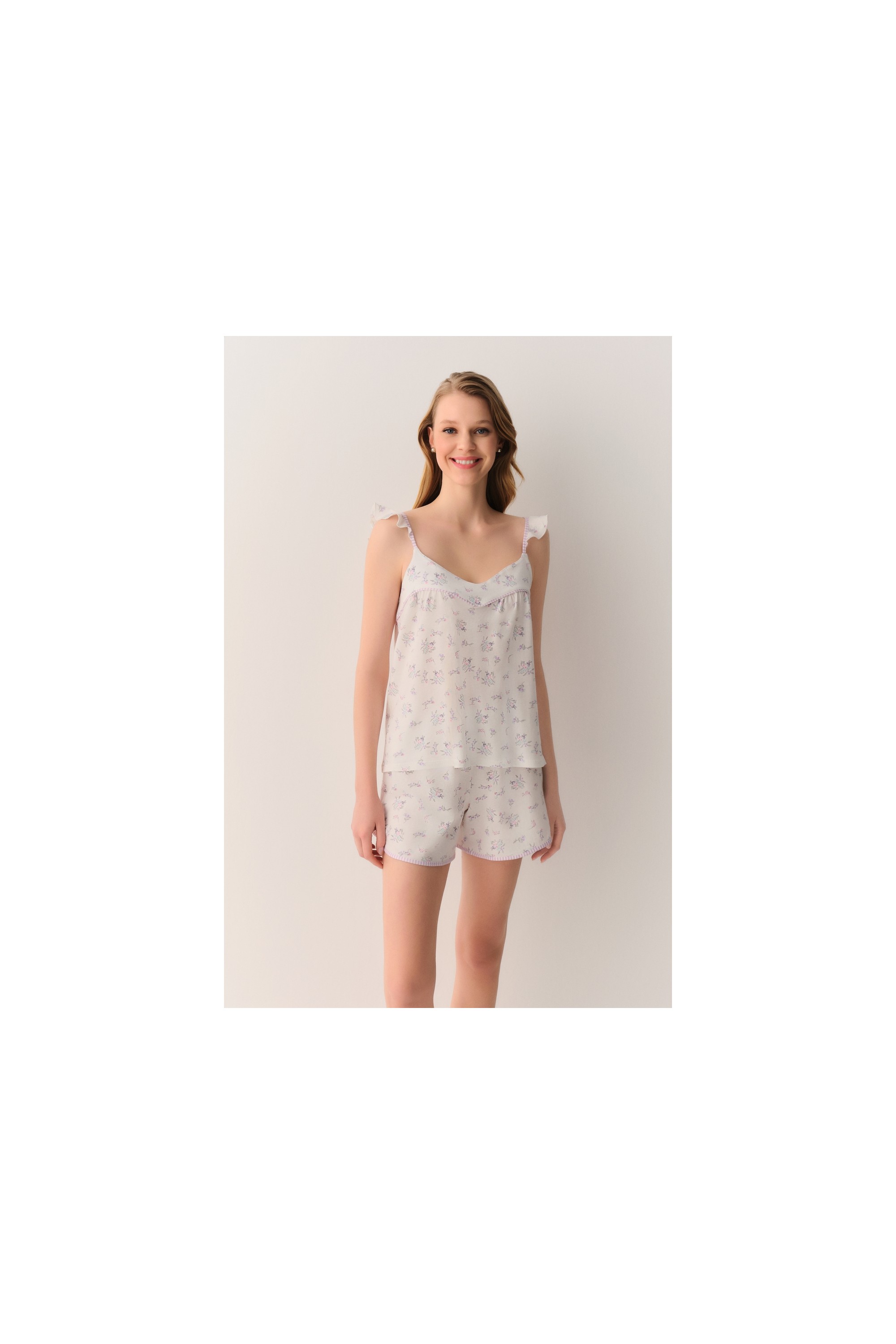 Suwen Butterfly Pamuklu Atlet Şort Pijama Takımı görsel 5