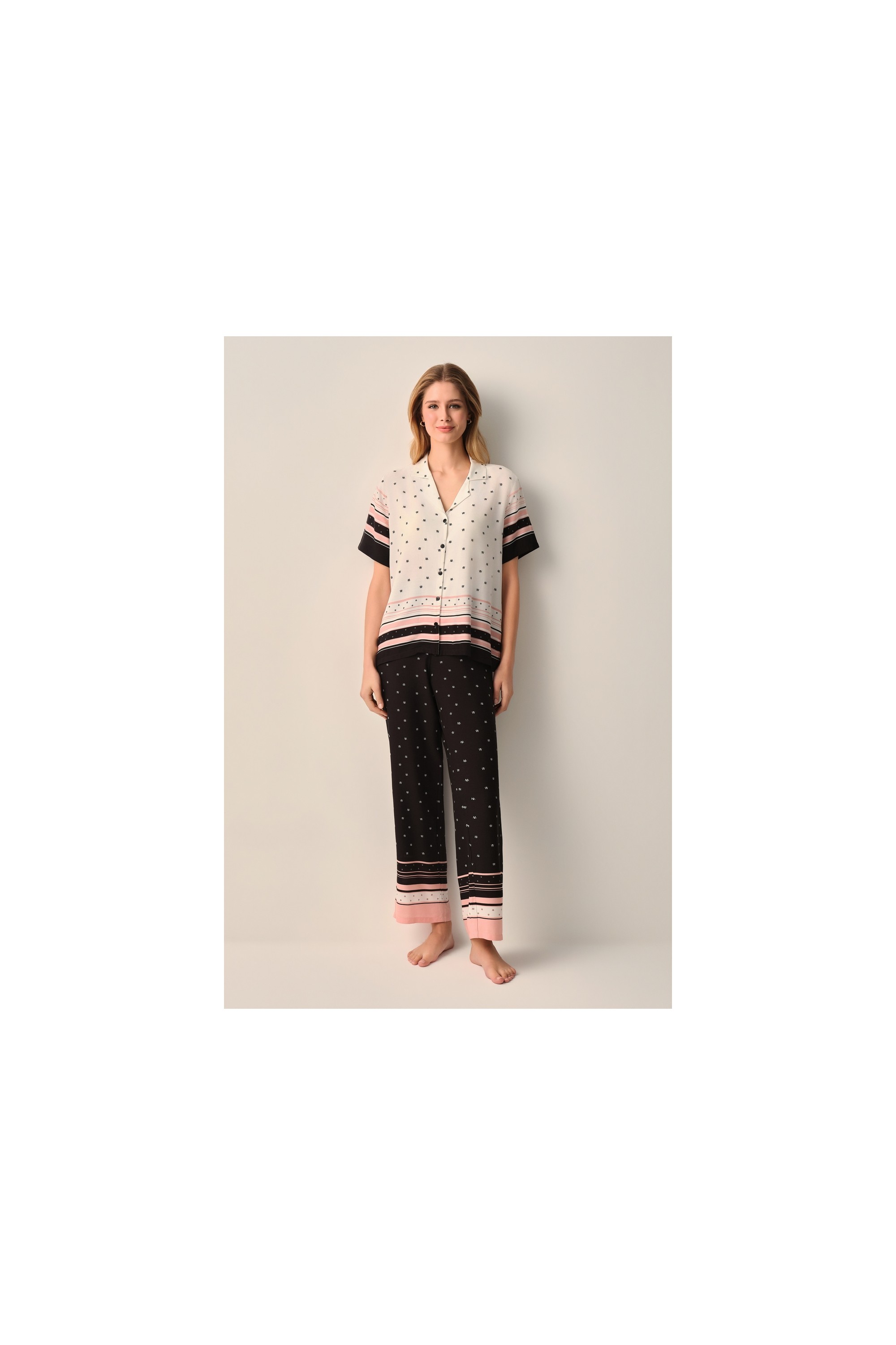 Suwen Monogram Gömlek Yaka Pijama Takımı