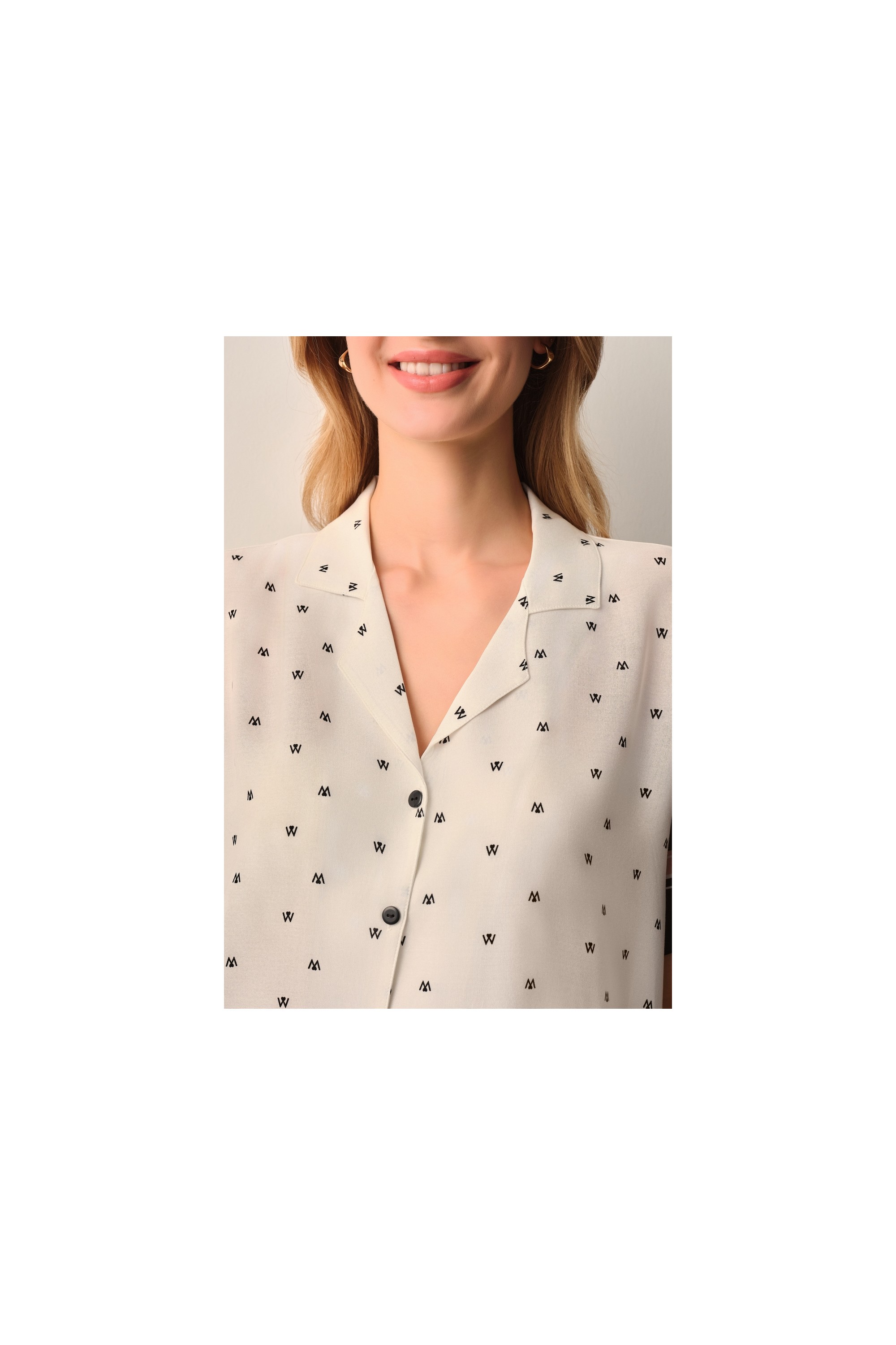 Suwen Monogram Gömlek Yaka Pijama Takımı görsel 3