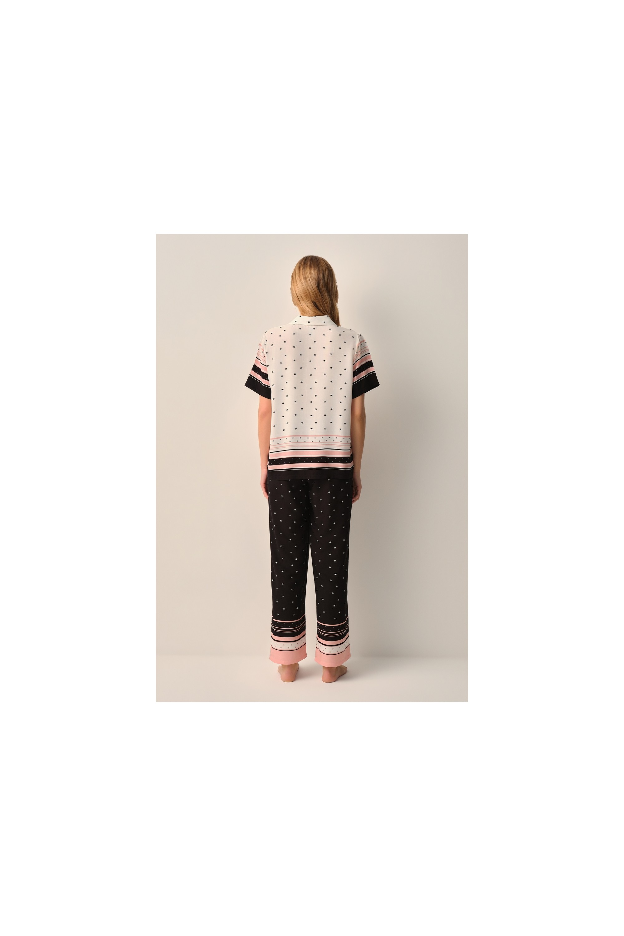 Suwen Monogram Gömlek Yaka Pijama Takımı görsel 4