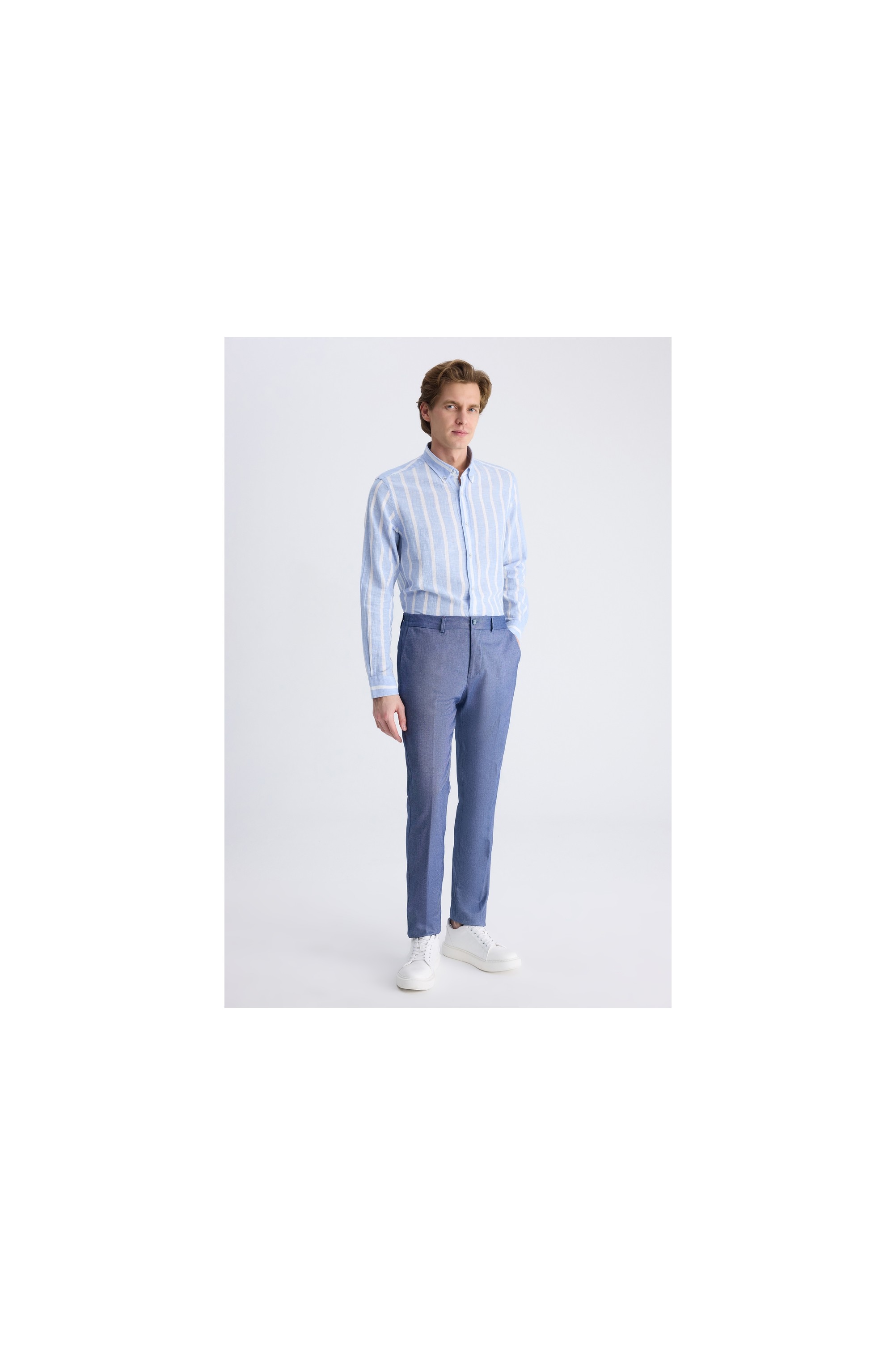 D'S Damat Ds Damat Slim Fit Lacivert Armürlü Rayon Jogger Pantolon 2HC03S2053230 görsel 5