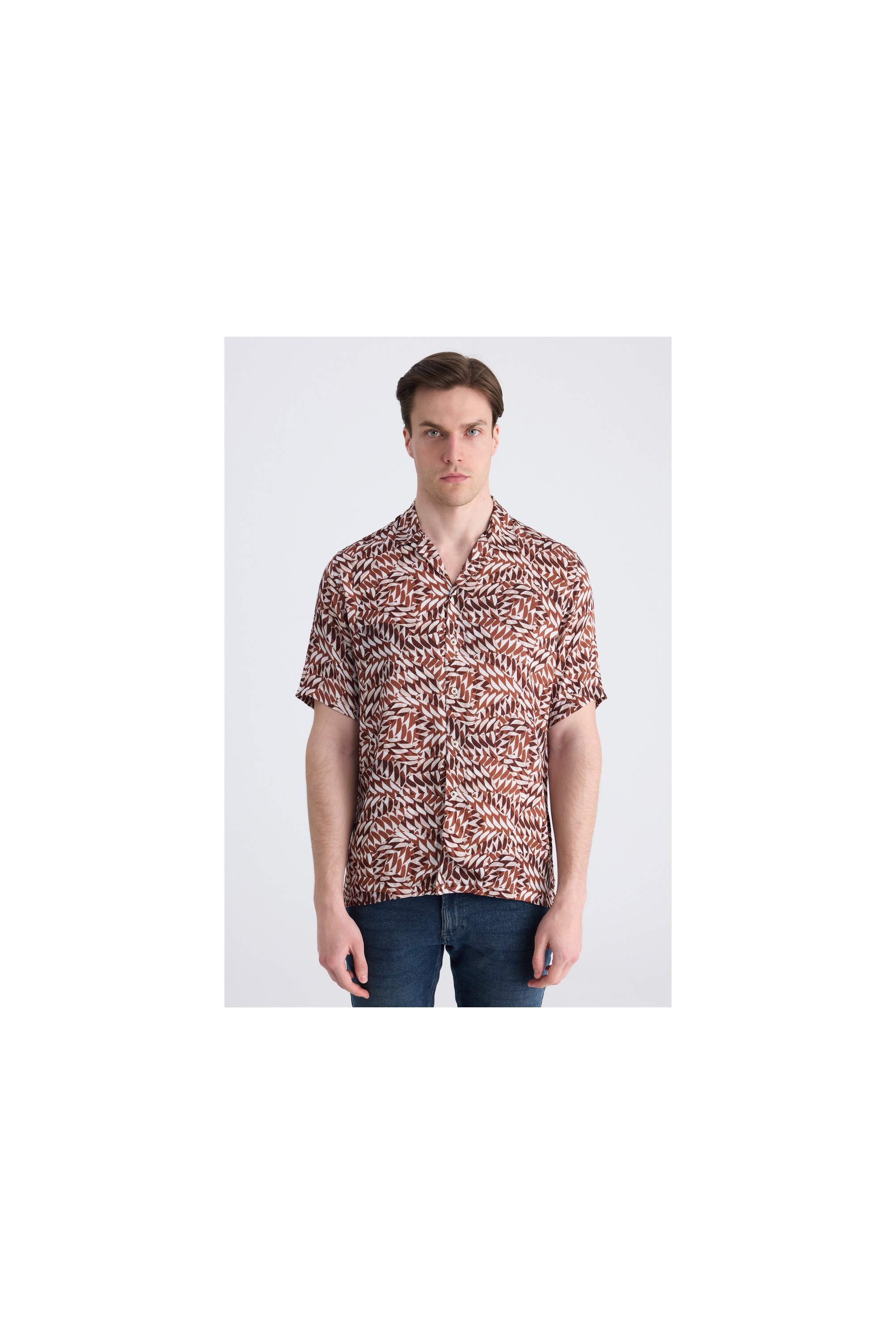 TWN Relaxed Fit Taba Baskılı Rayon Gömlek 0EC02AP14313M