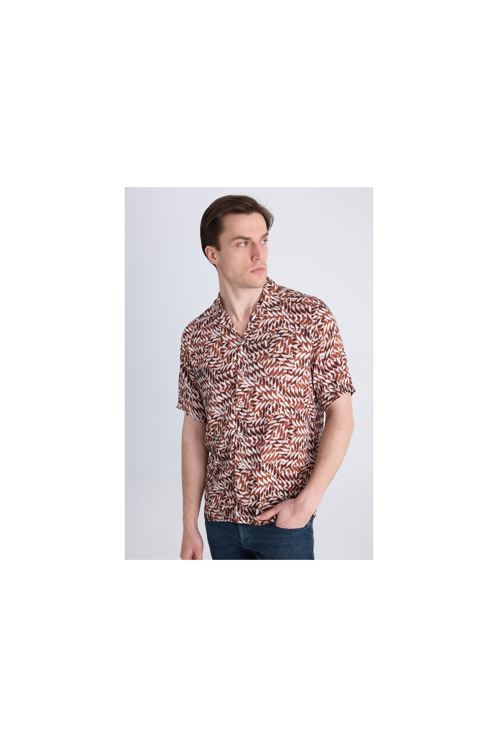 TWN Relaxed Fit Taba Baskılı Rayon Gömlek 0EC02AP14313M görsel 4