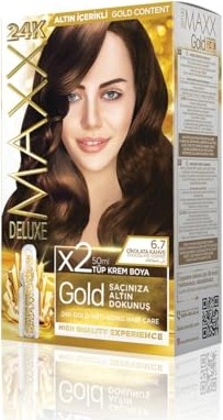 Die Grup Maxx Deluxe Gold Serisi 24K Altın Parçacıklı Serum ile 1 Kutu 2 x 50 ml ve Geliştiriciler Saç Boyası (Çikolata Kahve 6.7)