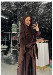 Fashion Journey Koldan Baglamalı Takım Tesettur Morn Abaya Balon Kolekstra Şalş Şifon Suffle Şal Hazır Peçeli Hac