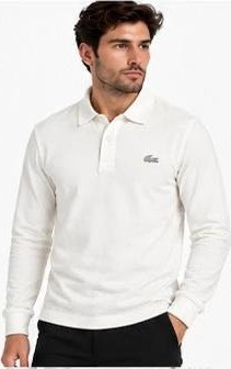 Lacoste Polo Çıtçıt Kapama Ekru Regular Fit Uzun Kol görsel 4