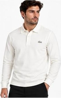 Lacoste Polo Çıtçıt Kapama Ekru Regular Fit Uzun Kol