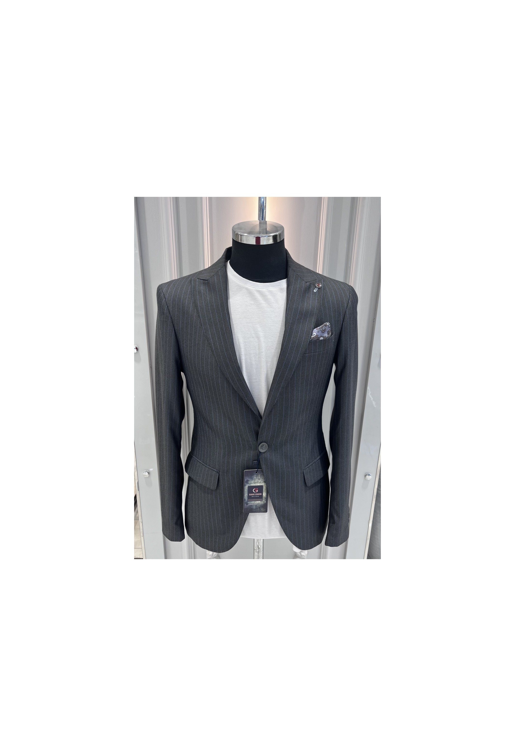Sabri Zengin Erkek Çizgili Slim Fit Blazer Ceket