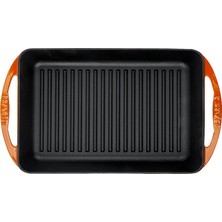 Lava Döküm Izgara Tava 22 x 32 cm Turuncu Metal Kulplu Döküm Malzeme