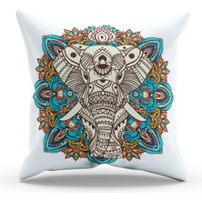 Moud's Çift Tarafı Baskılı Elephant Mandala Desenli Tekli Süet Kırlent Kılıfı