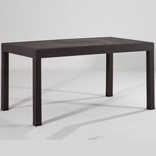 Almina Rattan Masa 70x100 cm  Bahçe Balkon ve Teras Masası Su Yalıtımlı Kahverengi