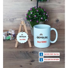 Hedizu Kişiye Özel Odyolog Kupa Bardak Beyaz ve Anahtarlık Hediye Sepeti Odyologa Tıp Bayramı Hediyesi