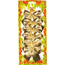 Herdekora 6'lı Paket Dore Yılbaşı Süsü Askılı Fiyonk 9x8 cm Parti ve Dekorasyon İçin Şık Seçim