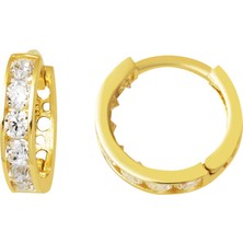 Bilezikci Beyaz Taşlı Halka 14 Ayar Altın Kız Çocuk Küpesi