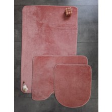 Bonny Home Ultrasoft Düz Pudra Renkli 3’lü Banyo Halısı Paspası Seti Kaymaz Taban Özellikli