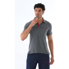 Erkek Antramelanj Süprem Polo Yaka Kısa Kol T-Shirt, Slim Fit Dar Kesim Eşofman Alt-Üst Takım - 122