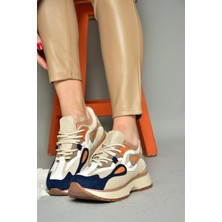 Fox Shoes R312510504 Bej/Lacivert Kumaş Kadın Spor Ayakkabı Sneakers
