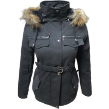 Timberline TB3435 Kadın Gabardin Kapüşonu Kürklü Kısa Boy Mont - TB3435 - Siyah