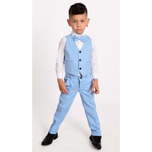 Mnk Baby & Kids Yelekli Erkek Çocuk Takım Elbise 4 Parça Mavi Renkli Özel Günler İçin