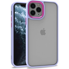 noktaks - Apple iPhone 11 Pro Max - Kılıf Arkası Şeffaf Kamera Çevresi Parlak Zıt Renkli Flora Kapak - Lila