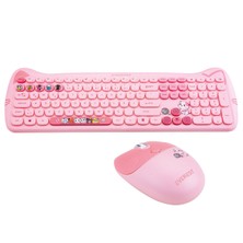 Everest KM-6283 Catty Renkli Tuşlu Pembe Kablosuz Q Multimedia Klavye + Mouse + Pad Set