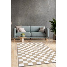 Homshtag Bej Beyaz Damalı Halı Mutfak Halısı Kareli Oturma Odası Halısı Retro Tarzı Salon Halısı
