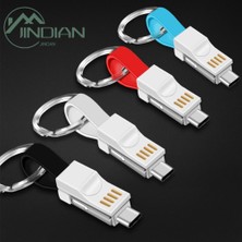 Bettyabecky Android iPhone Için Taşınabilir 3'ü 1 Arada Mikro USB Tip-C Şarj Kablosu Kablosu Anahtarlığı (Yurt Dışından)