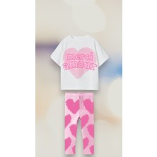 Lolli Boom Kids  Kız Çocuk Kalp Desentshirt - Tayt 2'Li Alt Üst Takım