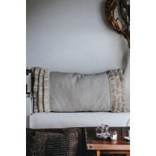 Doryan Home Vera Keten Döşemeli Kumaş Püskül Detaylı Bej Dikdörtgen Dekoratif Kırlent Kılıfı 68x33
