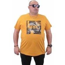 Starbattal Erkek Büyük Beden Sıfır Yaka Tişört Nyc 23182 Hardal