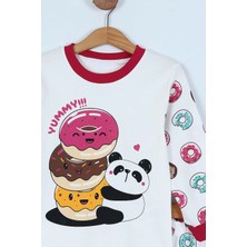 Enen Baby Donut Panda Basklılı Pamuk Kumaş Çocuk Pijama Takım - ENEN0001104 - Kırmızı - 5-6 Yaş