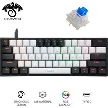 Valkyrie Leaven K620 -5 Blue Switch Mekanik Gaming Oyun Klavyesi Rgb 61 Key Mavi Tuş Type-C Klavye Siyah-Beyaz