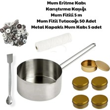 Adin Tasarım Mum Yapım Seti Mum Eritme Kabı 500 ml Parafin Karıştırma Kaşığı Mum Fitili Tutacağı Mum Kabı Gold