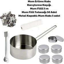 Adin Tasarım Mum Yapım Seti Mum Eritme Kabı 1000 ml Parafin Karıştırma Kaşığı Mum Fitili Tutacağı Mum Kabı Gümüş