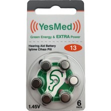 Yesmed Extra Power 13 Numara Işitme Cihazı Pili (1 Paket = 6 Adet Pil) + Hediye Işitme Cihazı Hortumu (4 Adet, Orta-Standart Olan Kıvrılmış Hortum), Yesmed