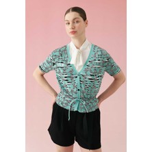 ROMAN Ajurlu Triko Bluz Turkuaz-Siyah Y2471006_633