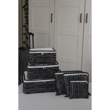 Nutex 6'lı Valiz Düzenleyici Bavul Içi Organizer Set - Seyahat Hurcu - Zebra Desen(Antrasit)