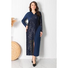 Fahima Pul Payet Detaylı Abiye Elbise Lacivert Fhm920