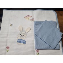 Aysalife Home Tekstil %100 Pamuk Mavi Tavşan Desenli Bebek Pike Takımı