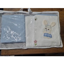 Aysalife Home Tekstil %100 Pamuk Mavi Tavşan Desenli Bebek Pike Takımı