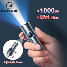 Qincao Outtobe Mini Işık LED Torch Işık Mini Şarj Edilebilir LED Işık Yakınlaştırma Dış Mekan Cep Boyutu Su Geçirmez Işık Güçlü Işık Yürüyüş Avcılık Için 1000 M Mesafe (Yurt Dışından)