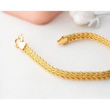 Ege Gold 14 Ayar Altın 3 Sıralı Halat Burgu Hasır Bileklik Kadın Bileklik 6mm