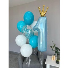 Kidspartim Taçlı 1 Rakam Mavi Folyo Balon Seti